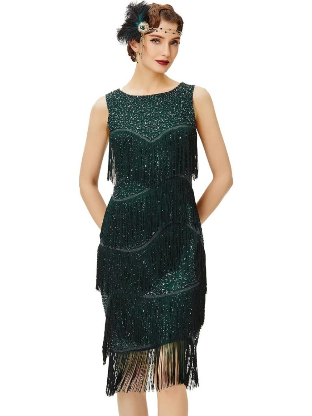 1920s Flapper Dress with Fringe & Sequin | Roaring 20s Gatsby Style Outfit